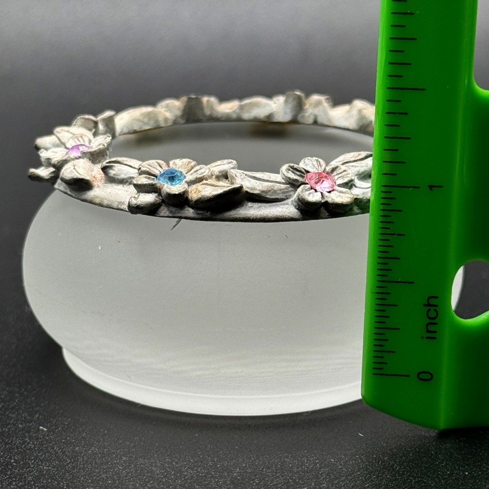 PartyLite Frosted Glass Votive Candle Holder Floral Rhinestone Tealight Cottage - Picture 7 of 9